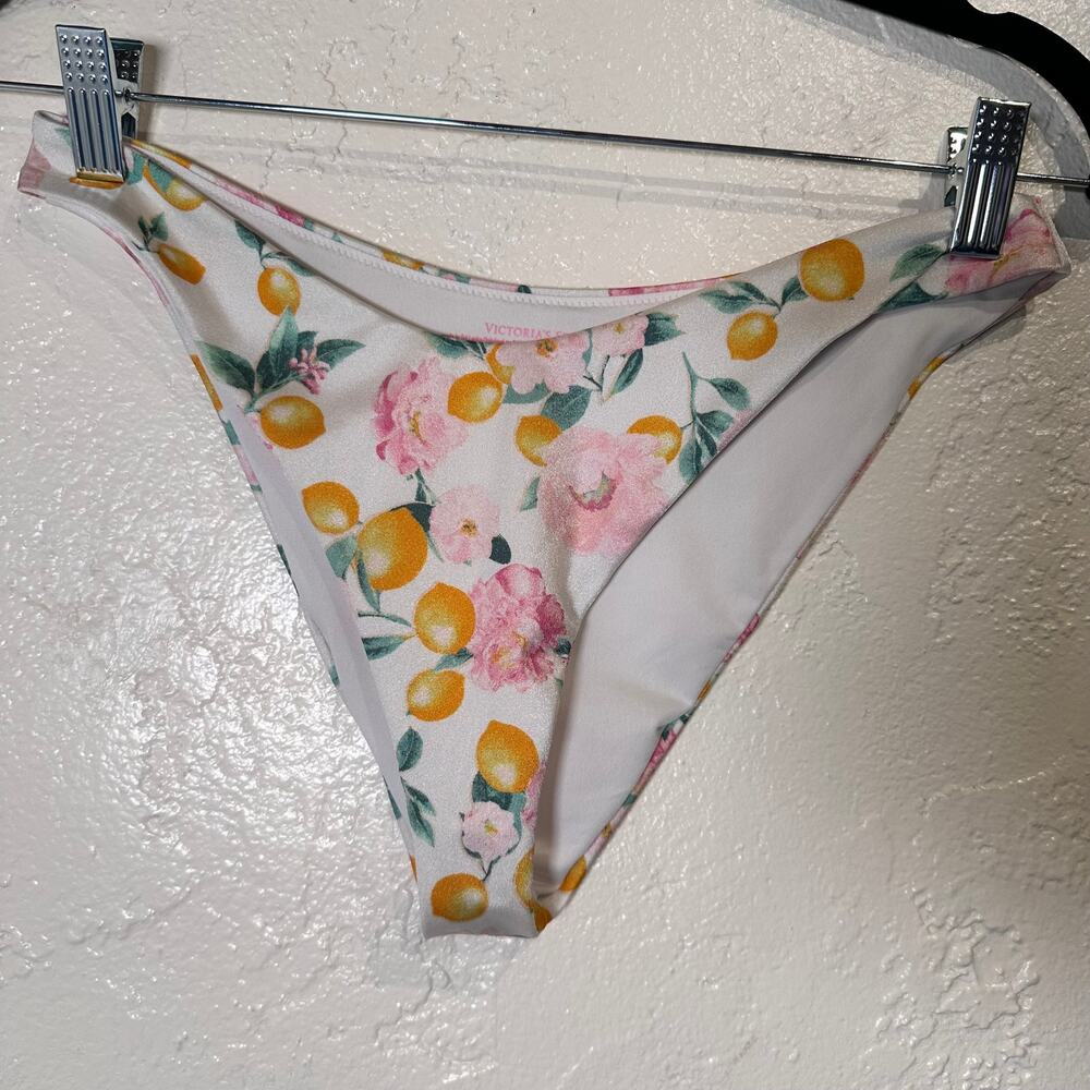 Victoria's Secret Swim Medium Bikini Bottom White Floral Lemon Cheeky Brazilian